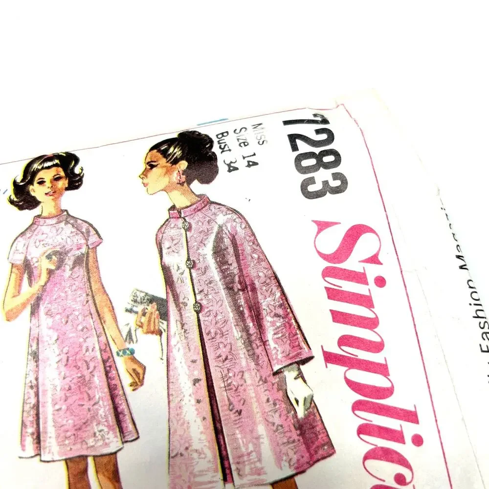 Simplicity Vintage 1960's Pattern #7283 Misses Coat & Dress 2 Lengths‎ Size 14